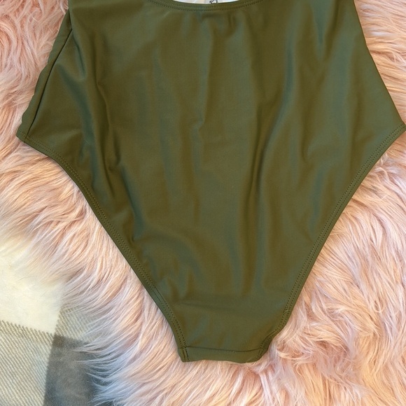 Cupshe Olive Sage Green Crotchet Criss Cross Backless Sexy One Piece Swimsuit - Picture 6 of 11